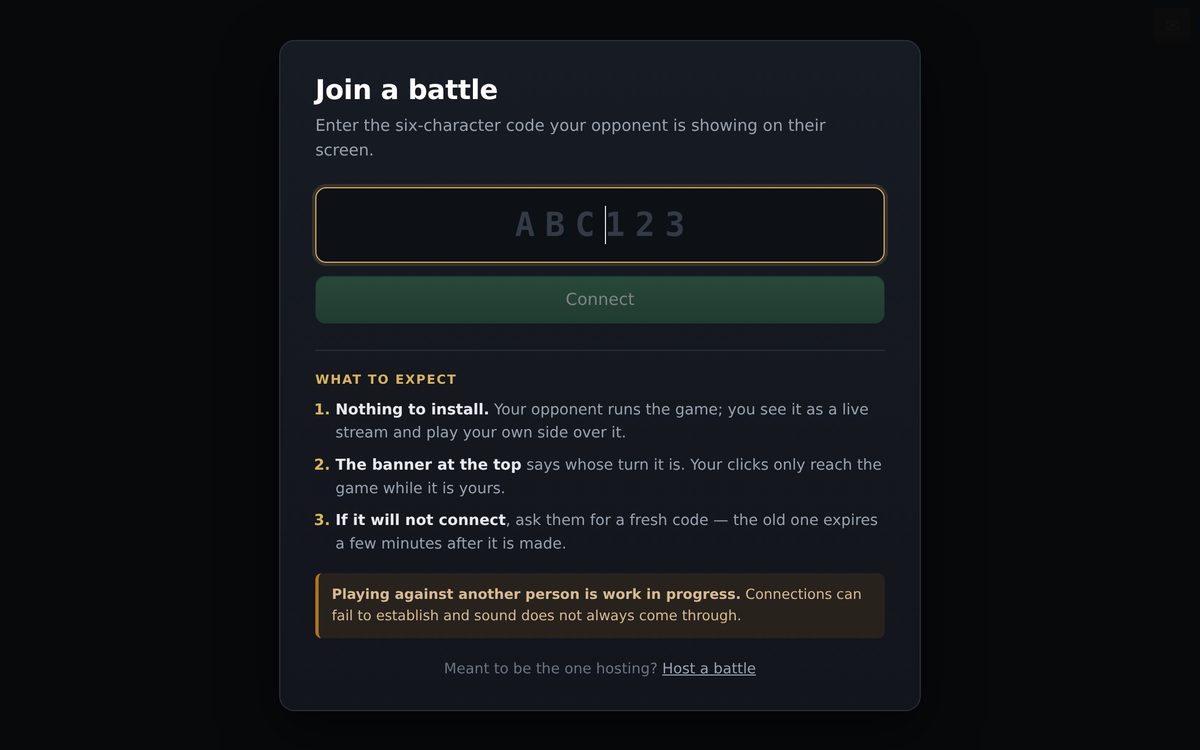 The join screen asking for a six-character code