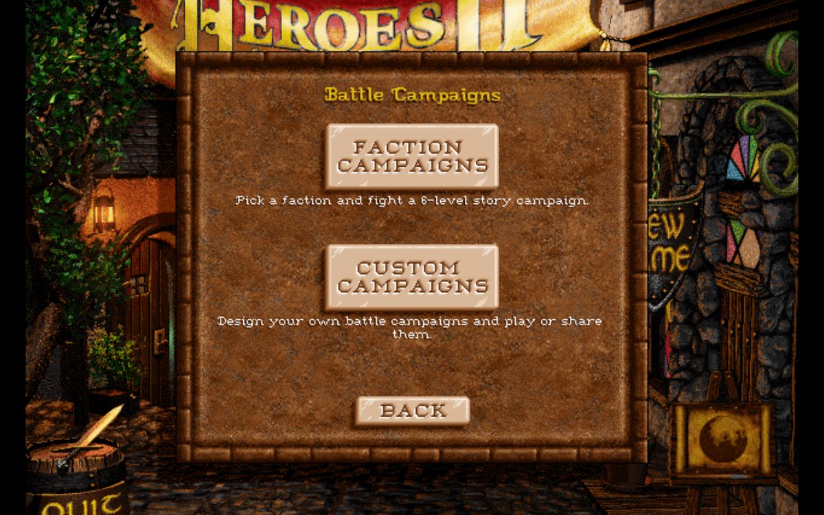 The Battle Campaigns menu running in a browser tab, offering Faction Campaigns and Custom Campaigns